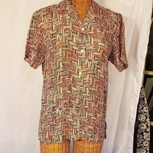 Ladies Vintage STUNT Silk Blouse in Basketweave Pattern - S